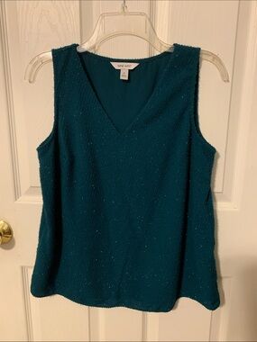 Nine West Teal Sparkle V-Neck Sleeveless Top  -  size S